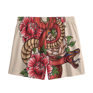 Japanese Snake Tattoo Print Mesh Shorts