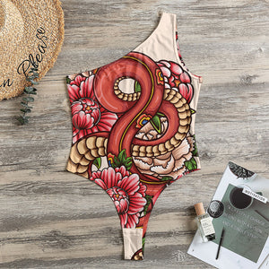 Japanese Snake Tattoo Print One Shoulder Bodysuit