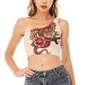 Japanese Snake Tattoo Print One Shoulder Crop Top