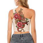 Japanese Snake Tattoo Print One Shoulder Crop Top