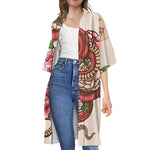Japanese Snake Tattoo Print Open Front Beach Cover Up