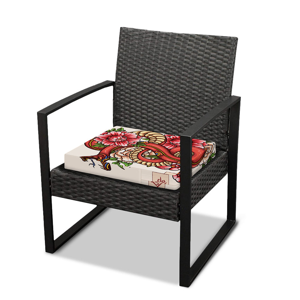 Japanese Snake Tattoo Print Outdoor Seat Cushion Cover