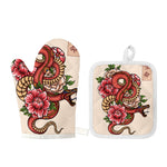 Japanese Snake Tattoo Print Oven Mitt And Pot Holder Set