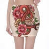 Japanese Snake Tattoo Print Pencil Mini Skirt