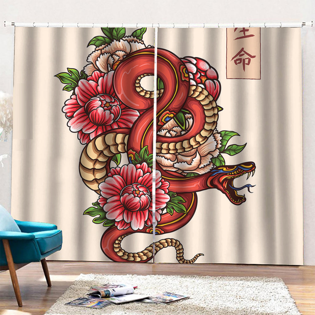 Japanese Snake Tattoo Print Pencil Pleat Curtains