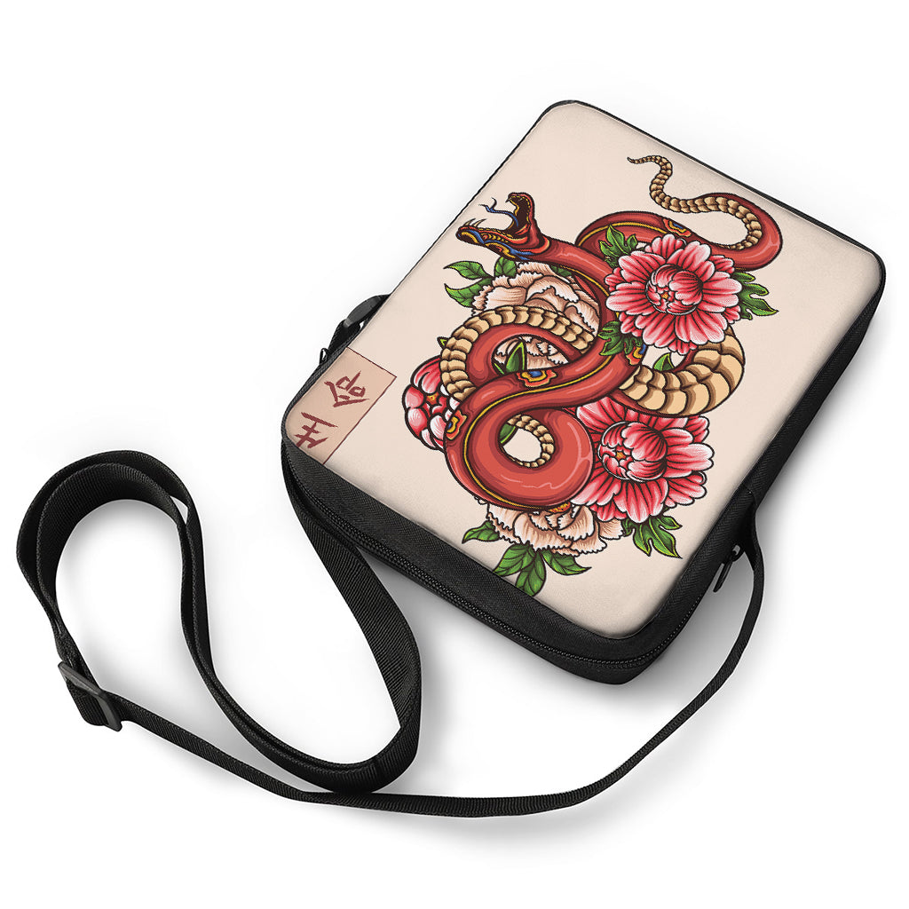 Japanese Snake Tattoo Print Rectangular Crossbody Bag