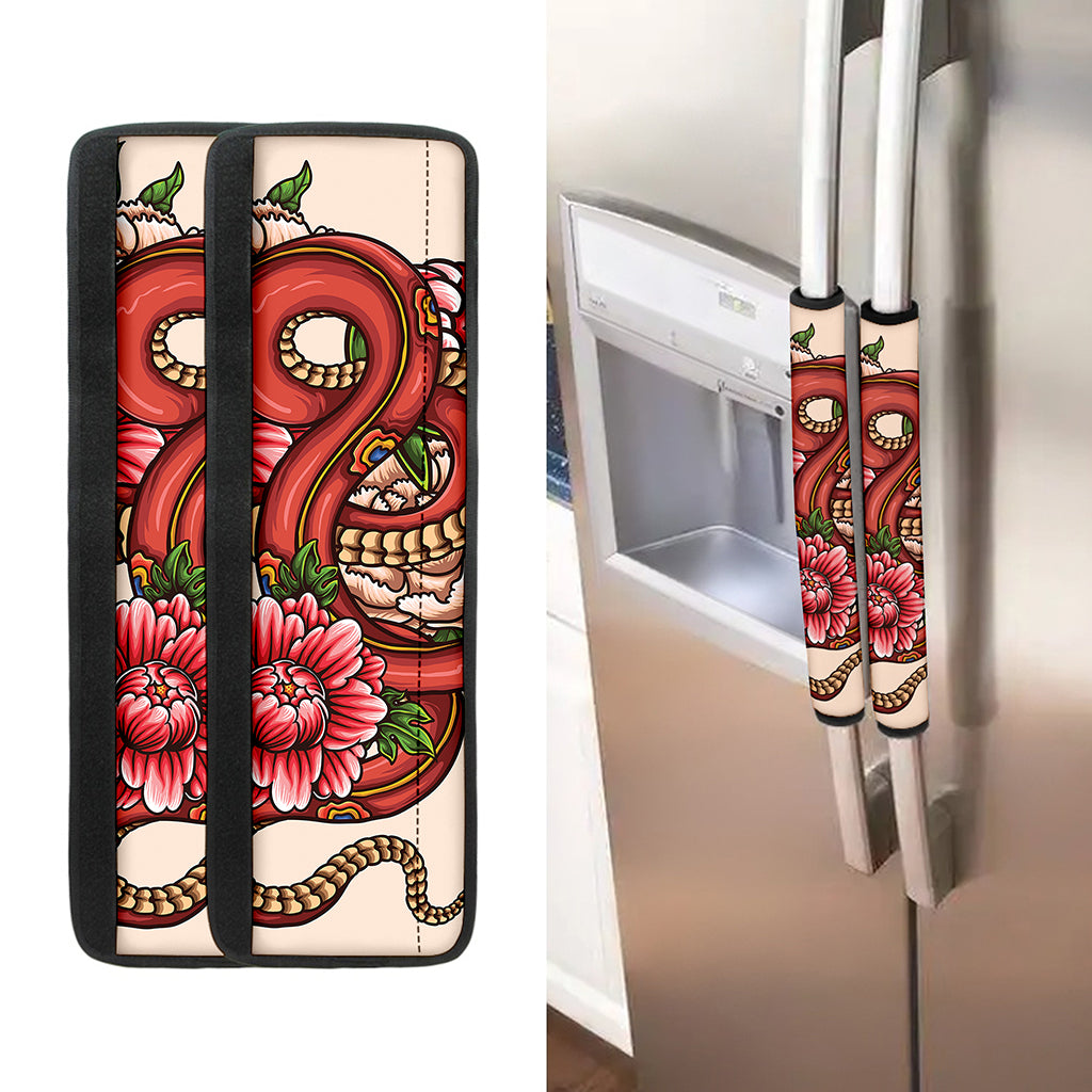 Japanese Snake Tattoo Print Refrigerator Handle Covers
