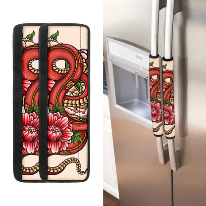 Japanese Snake Tattoo Print Refrigerator Handle Covers
