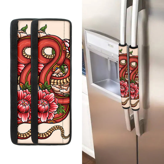 Japanese Snake Tattoo Print Refrigerator Handle Covers