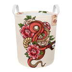 Japanese Snake Tattoo Print Round Laundry Basket