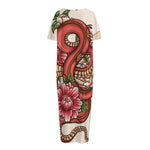 Japanese Snake Tattoo Print Short Sleeve Long Nightdress