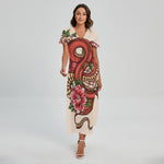 Japanese Snake Tattoo Print Short Sleeve Maxi Dress