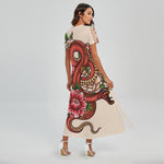 Japanese Snake Tattoo Print Short Sleeve Maxi Dress