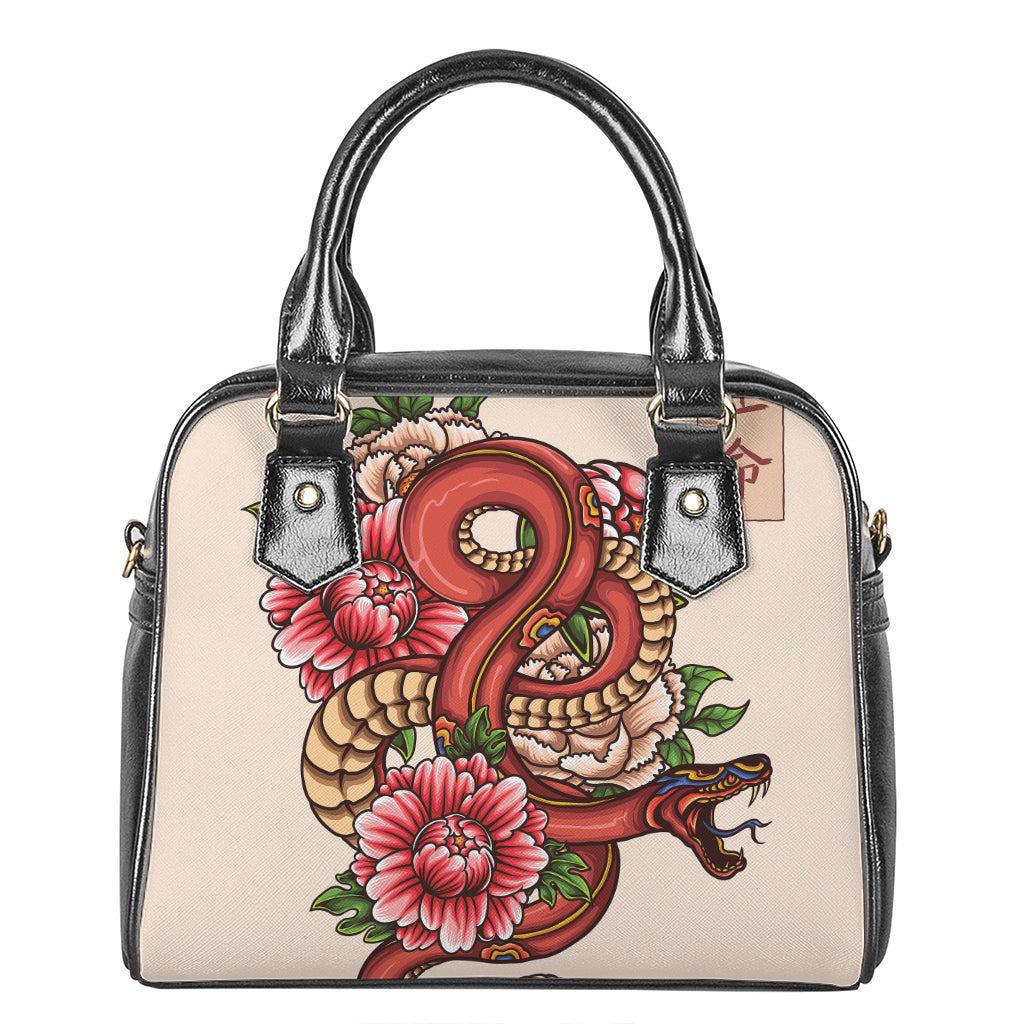 Japanese Snake Tattoo Print Shoulder Handbag