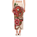 Japanese Snake Tattoo Print Side Slit Maxi Skirt