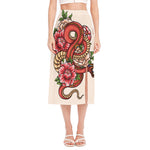 Japanese Snake Tattoo Print Side Slit Midi Skirt