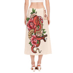 Japanese Snake Tattoo Print Side Slit Midi Skirt