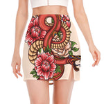 Japanese Snake Tattoo Print Side Slit Mini Skirt