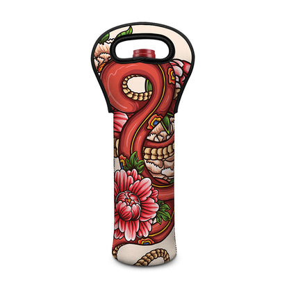 Japanese Snake Tattoo Print Single Neoprene Wine Tote
