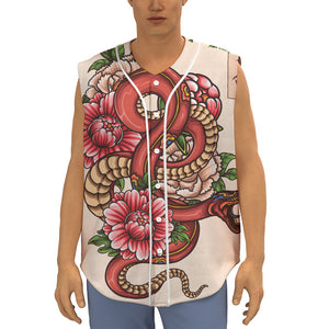 Japanese Snake Tattoo Print Sleeveless Baseball Jersey