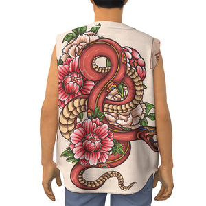 Japanese Snake Tattoo Print Sleeveless Baseball Jersey