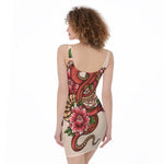 Japanese Snake Tattoo Print Sleeveless Bodycon Dress