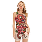 Japanese Snake Tattoo Print Sleeveless One Piece Swimsuit