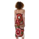 Japanese Snake Tattoo Print Slim Fit Midi Cami Dress