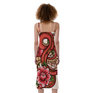 Japanese Snake Tattoo Print Slim Fit Midi Cami Dress