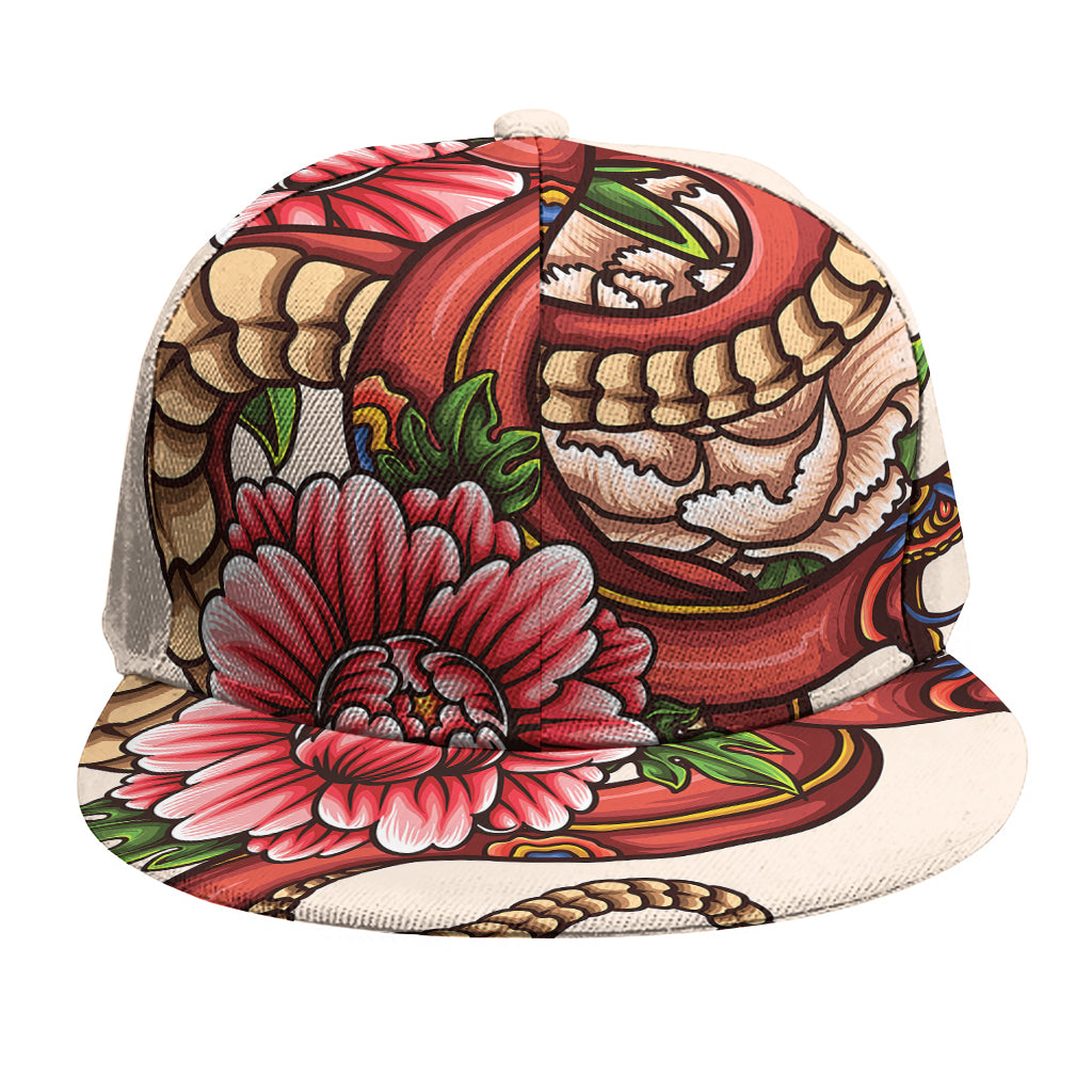 Japanese Snake Tattoo Print Snapback Cap