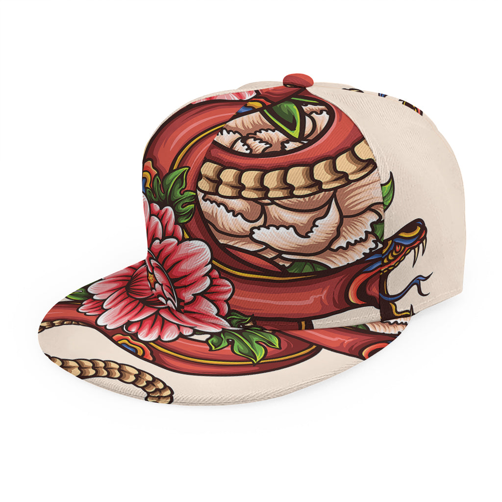 Japanese Snake Tattoo Print Snapback Cap