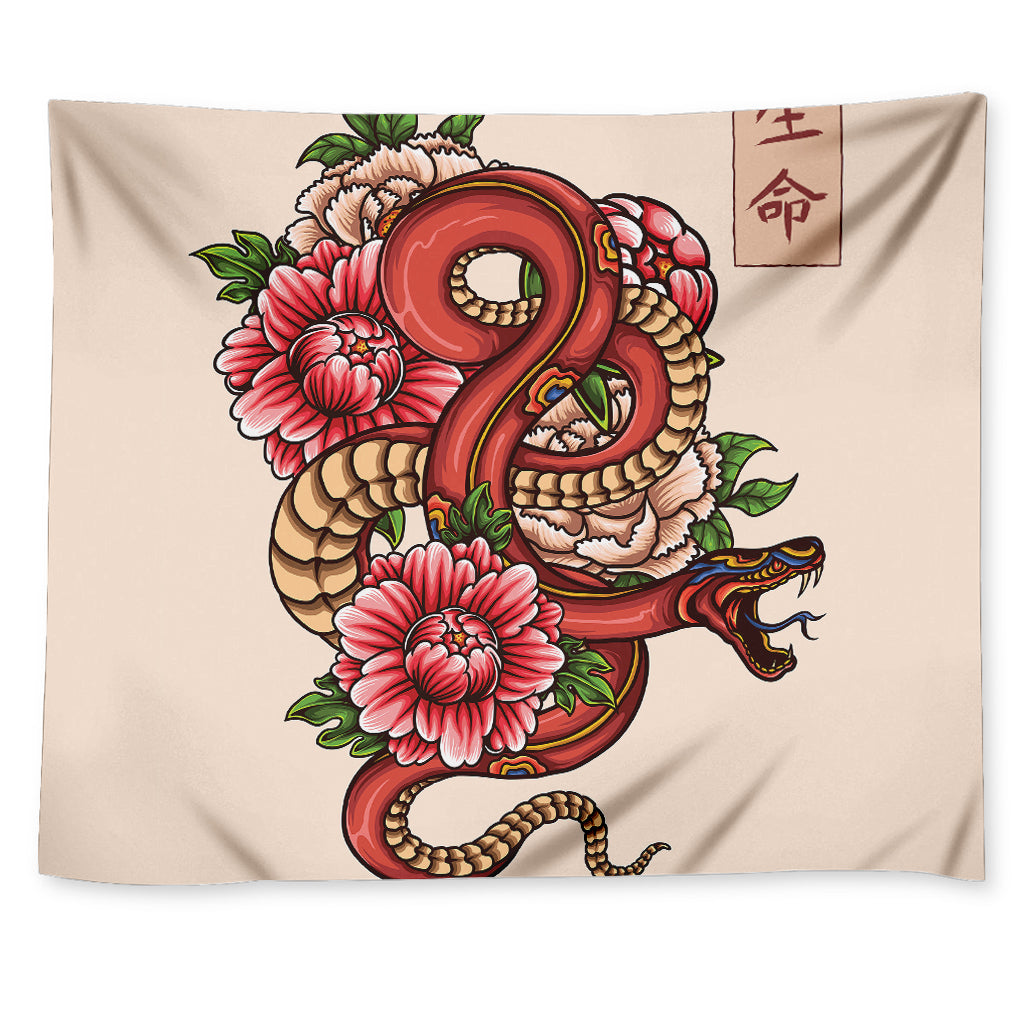 Japanese Snake Tattoo Print Tapestry