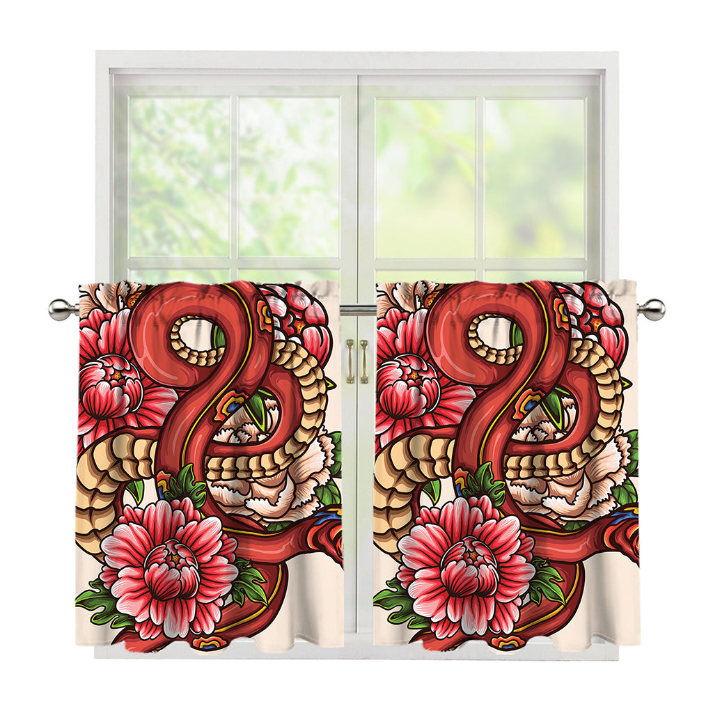 Japanese Snake Tattoo Print Tier Curtains
