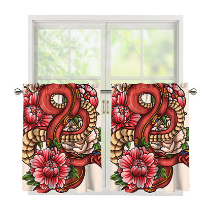 Japanese Snake Tattoo Print Tier Curtains