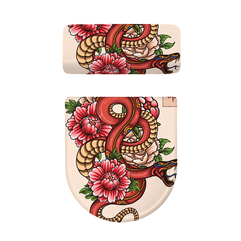 Japanese Snake Tattoo Print Toilet Lid And Tank Cover Set