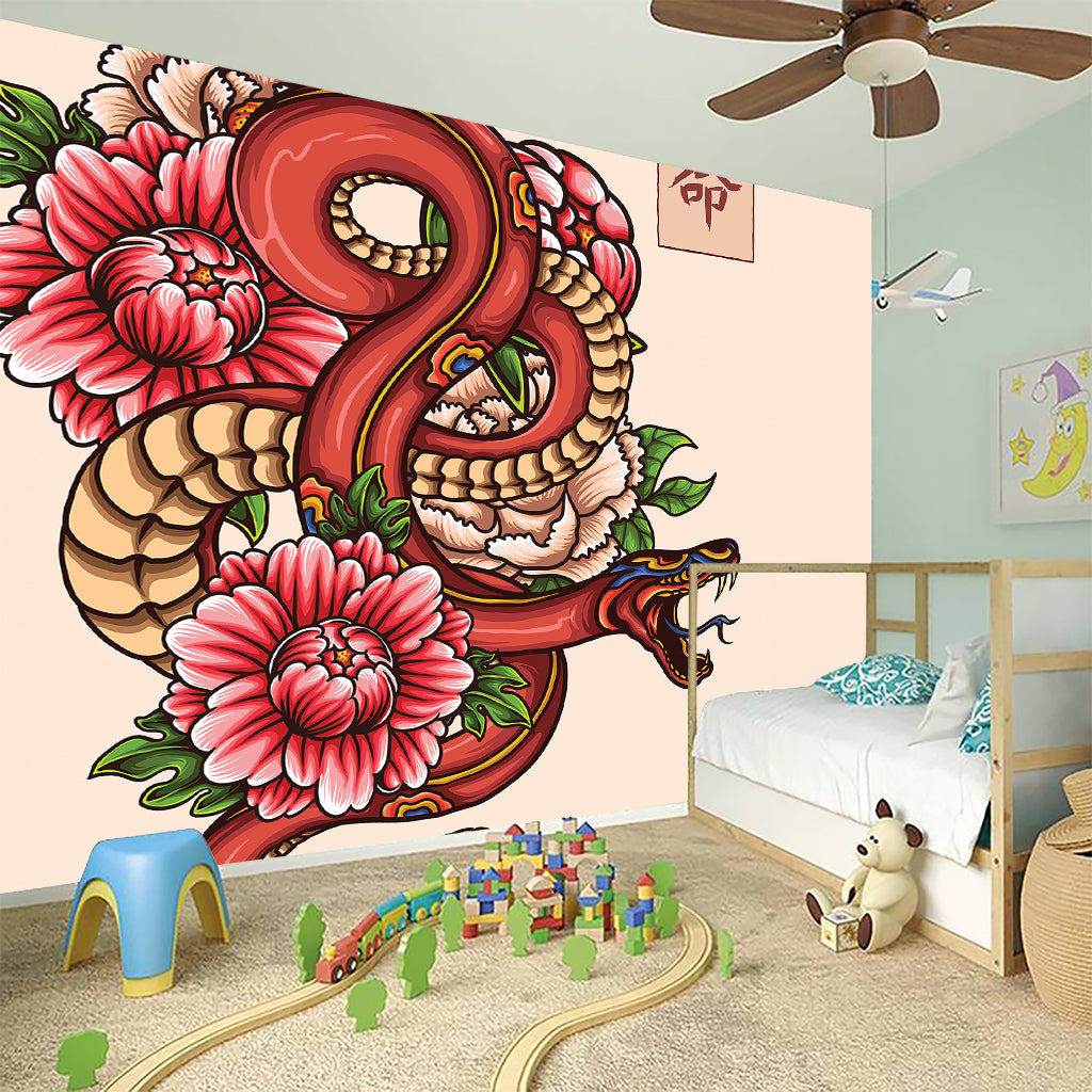 Japanese Snake Tattoo Print Wall Sticker