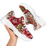 Japanese Snake Tattoo Print White Chunky Shoes