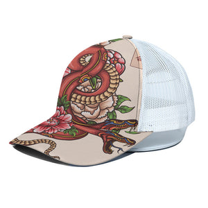 Japanese Snake Tattoo Print White Mesh Trucker Cap