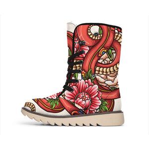 Japanese Snake Tattoo Print Winter Boots