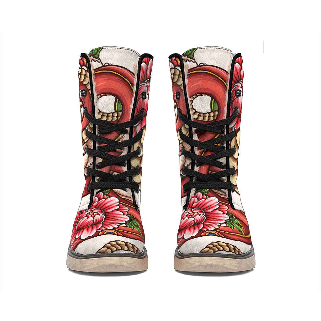 Japanese Snake Tattoo Print Winter Boots