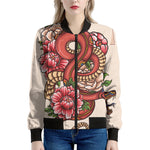 Japanese Snake Tattoo Print Women's Bomber Jacket