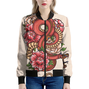 Japanese Snake Tattoo Print Women's Bomber Jacket