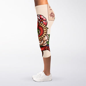 Japanese Snake Tattoo Print Women's Capri Leggings