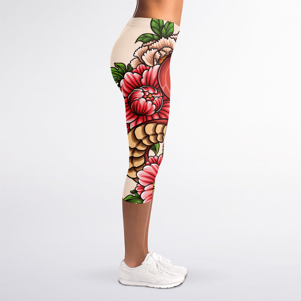 Japanese Snake Tattoo Print Women's Capri Leggings