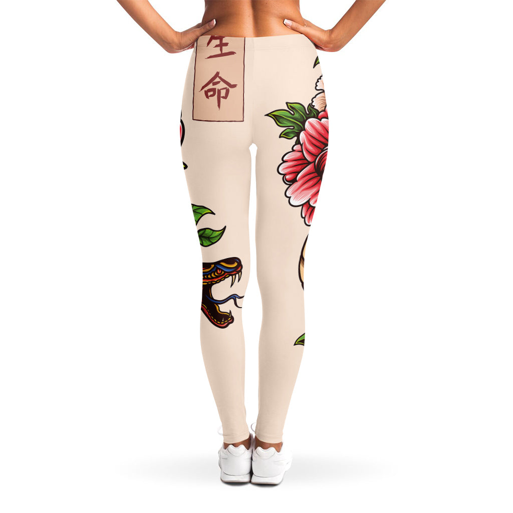 Japanese Snake Tattoo Print Women's Leggings