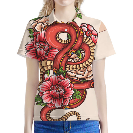 Japanese Snake Tattoo Print Women's Polo Shirt