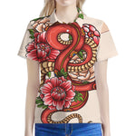 Japanese Snake Tattoo Print Women's Polo Shirt
