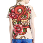 Japanese Snake Tattoo Print Women's Polo Shirt
