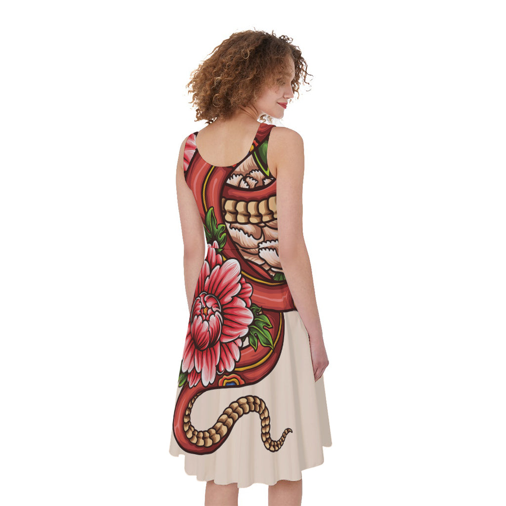 Japanese Snake Tattoo Print Women's Sleeveless Dress