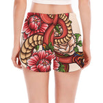 Japanese Snake Tattoo Print Women's Split Running Shorts